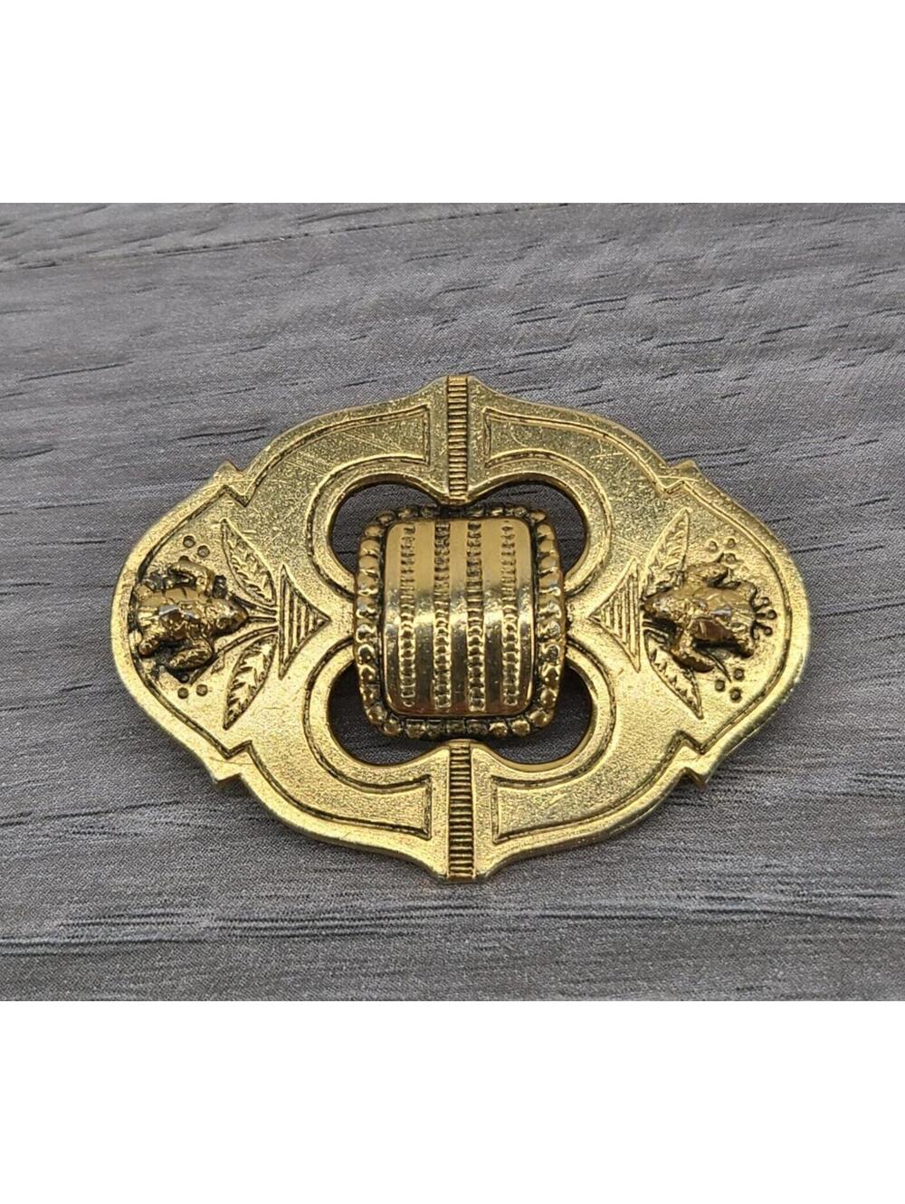 Vintage Signed Freirich Gold Tone Ornate Victorian Revival Brooch Turtle